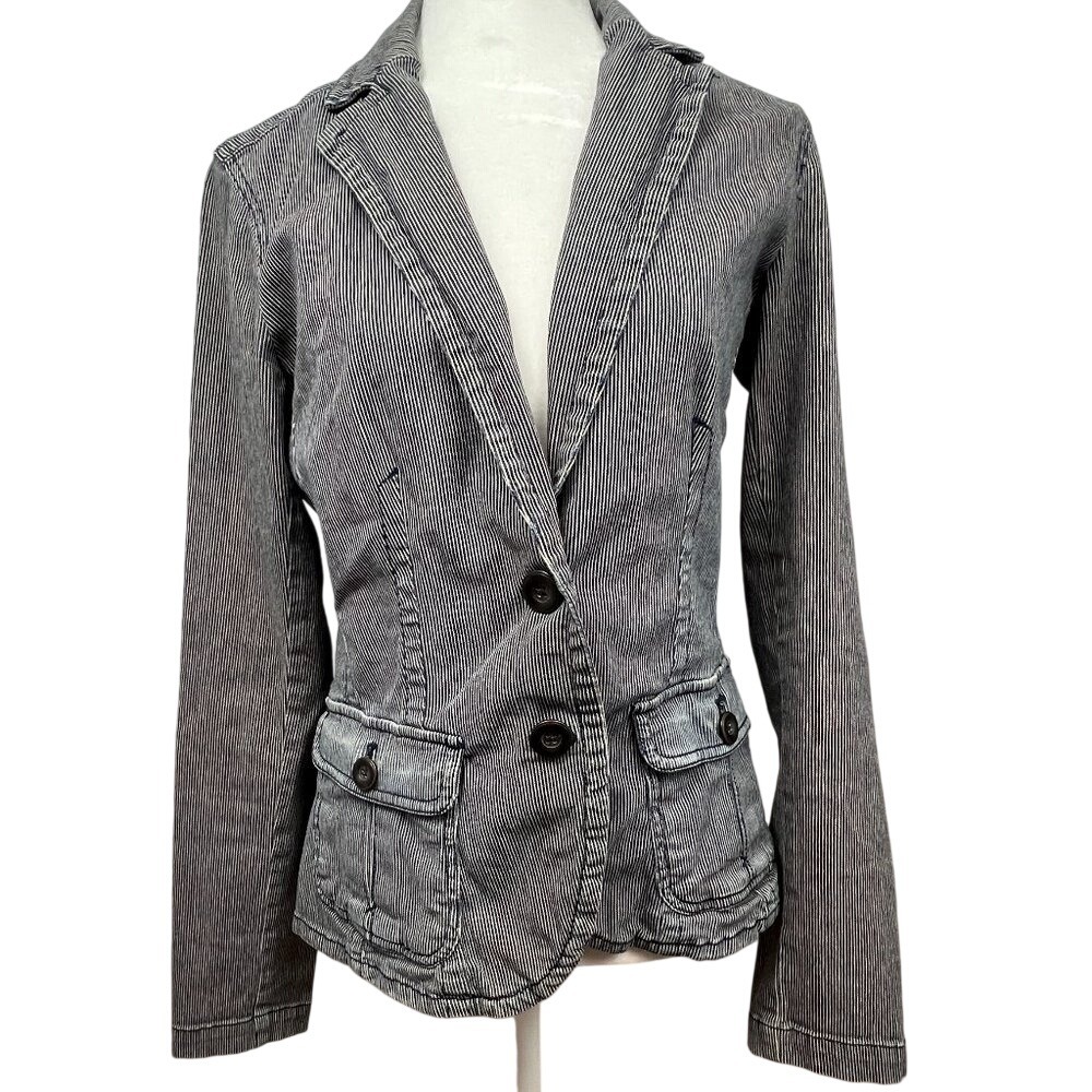 Eddie‎ Bauer Pinstripe Fitted Button Front Jacket SZS Preppy Business Casual